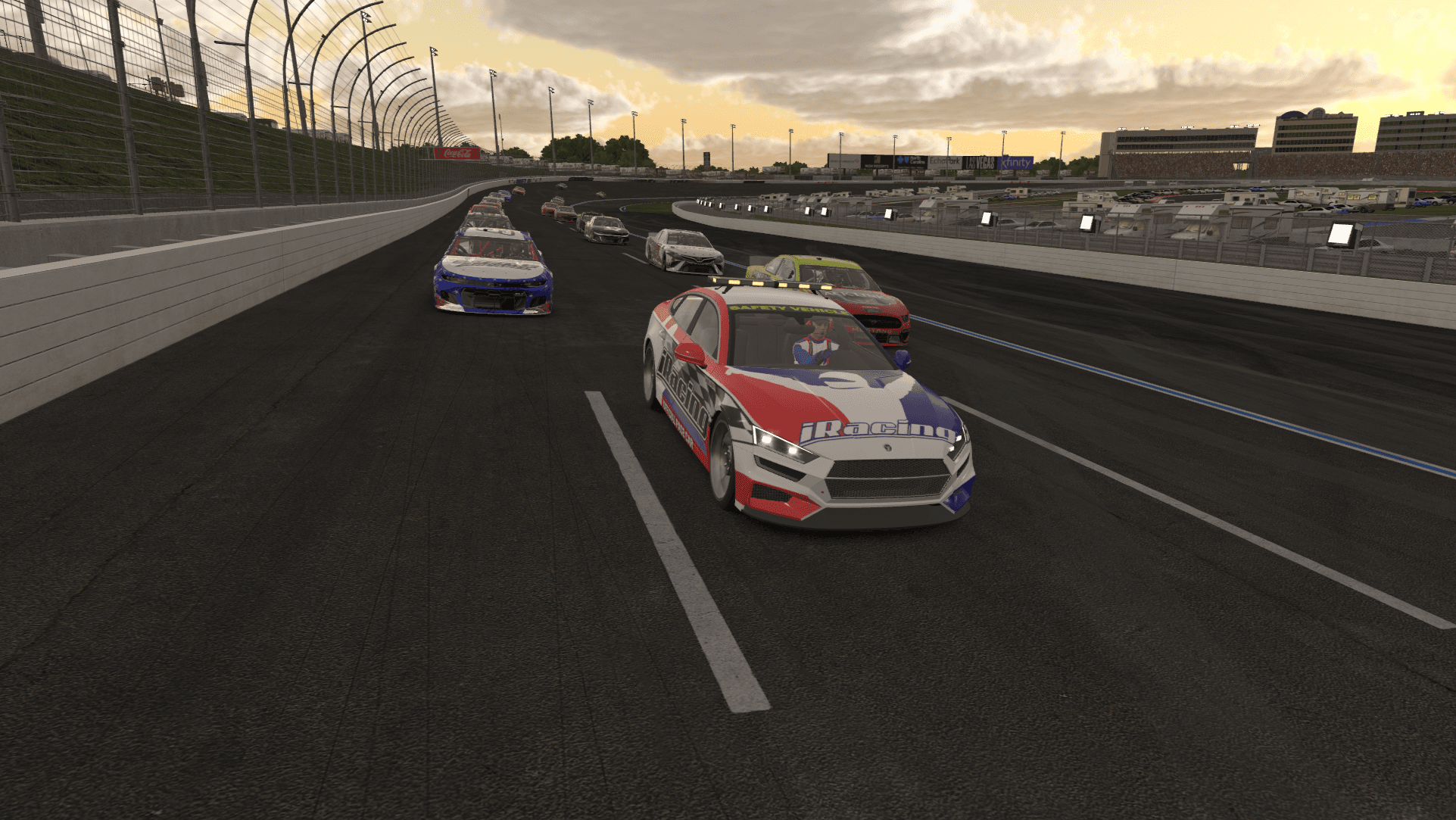 All-Star Race field lined up behind the pace car at Charlotte