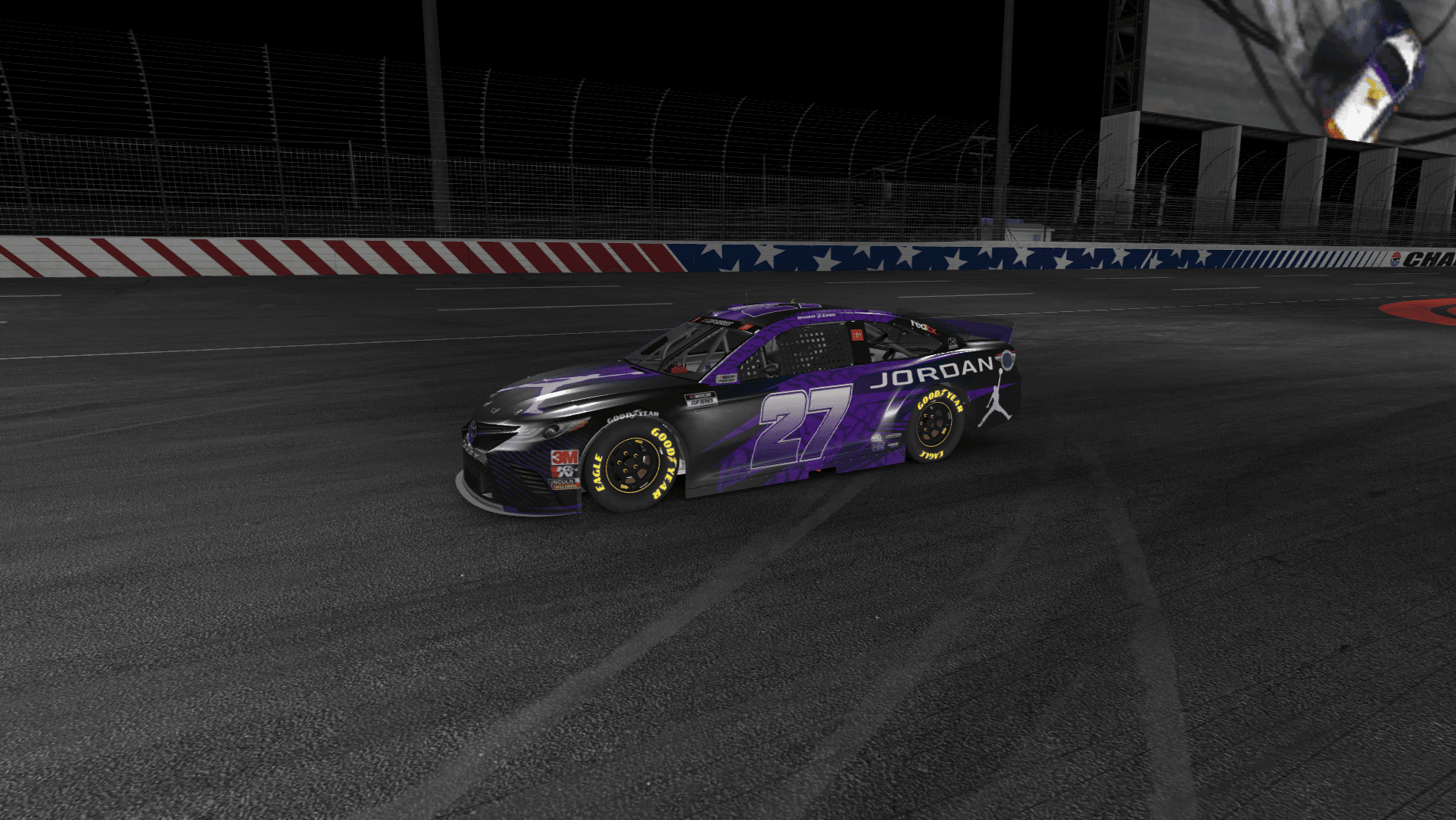 Purple Jordan-inspired number 27 Toyota Camry on track